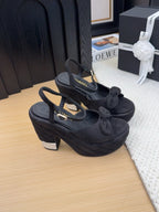 CHANEL HIGH 12 CM PLATFORM SANDALS IN BLACK SUEDE