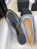 CHANEL BALLET FLAT IN BLACK FABRIC AND BABY BLUE MESH