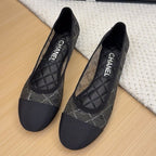 CHANEL BALLET FLAT IN BLACK FABRIC AND MESH