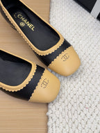 CHANEL BALLET FLAT IN BLACK MIX PEANUT BROWN CALFSKIN