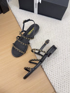 CHANEL THREE-STRAPS SANDALS IN BLACK CALFSKIN WITH GOLD HARDWARE