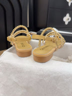 CHANEL THREE-STRAPS SANDALS IN SAND YELLOW CALFSKIN WITH GOLD HARDWARE