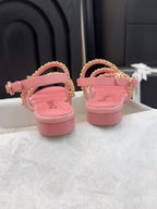 CHANEL THREE-STRAPS SANDALS IN FLAMINGO PINK CALFSKIN WITH GOLD HARDWARE