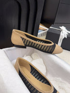 CHANEL 25 Ballet Flat Beige Black Raffia