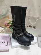 DIOR CD ZIPPER BUCKLE BOOTS IN BLACK CALFSKIN