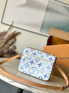 LOUIS VUITTON POCHETTE MÉTIS 25 IN LAGOON BLUE MONOGRAM TILES CANVAS GOLD HARDWARE