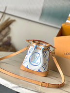 LOUIS VUITTON NANO NOÉ 16 IN LAGOON BLUE MONOGRAM TILES CANVAS
