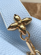 LOUIS VUITTON CAPUCINES BB 26 IN CANDY BLUE TAURILLON GOLD HARDWARE