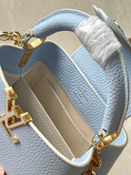 LOUIS VUITTON CAPUCINES MINI 21 IN CANDY BLUE TAURILLON GOLD HARDWARE