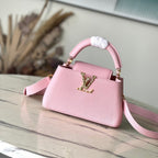 LOUIS VUITTON CAPUCINES EAST-WEST MINI 22 IN BLUSH PINK CALFSKIN GOLD HARDWARE