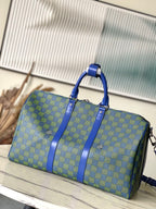 LOUIS VUITTON KEEPALL BANDOULIÈRE 45 IN BLUE GREEN DAMIER HERITAGE COATED CANVAS