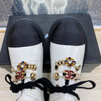 CHANEL COMBAT OXFORD SHOES IN WHITE WRINKLED CALFSKIN AND BLACK GROSGRAIN WITH FAUX PEARL