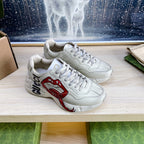 GUCCI COUPLE TRAINER WHITE CALFSKIN WITH LIP ICON