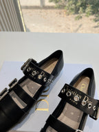 DIOR PUNK BALLET FLAT IN BLACK SUPPLE CALFSKIN