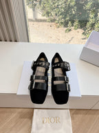 DIOR PUNK BALLET FLAT IN BLACK SUEDE AND SUPPLE CALFSKIN
