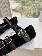DIOR PUNK BALLET FLAT IN BLACK SUEDE AND SUPPLE CALFSKIN