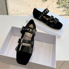 DIOR PUNK BALLET FLAT IN BLACK SUEDE AND SUPPLE CALFSKIN