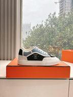 HERMES GET SNEAKER IN BLACK MIX LIGHT BLUE CANVAS AND CALFSKIN