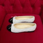 CHANEL ballet flat black white quilted lambskin