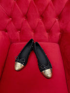 CHANEL ballet flat black gold tweed metal calfskin