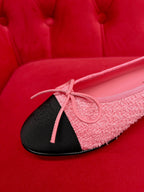 CHANEL ballet flat pink black tweed grosgrain
