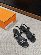 HERMES BUCKLE SANDAL BLACK CALFSKIN