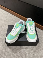 CHANEL CLASSIC TRAINER IN MINT GREEN MIX WHITE FABRIC