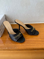 DIOR PEEP TOE SANDAL 25S HEELS 10CM IN BLACK CALFSKIN