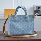 LOUIS VUITTON LET GO PM 28 IN LIGHT BLUE MONOGRAM DENIM GOLD HARDWARE