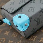 LOUIS VUITTON STEAMER 18 IN GUN METAL MONOGRAM ECLIPSE CANVAS MIX TURQUOISE CALFSKIN