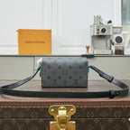 LOUIS VUITTON STEAMER 18 IN GUN METAL MONOGRAM ECLIPSE CANVAS MIX TURQUOISE CALFSKIN