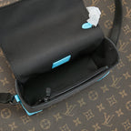 LOUIS VUITTON STEAMER 18 IN GUN METAL MONOGRAM ECLIPSE CANVAS MIX TURQUOISE CALFSKIN