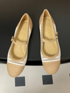 CHANEL BALLERINAS IN WHITE MIX PEANUT BROWN RAFFIA