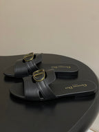 DIOR CLASSIC MONTAIGNE SANDALS 25S IN BLACK LAMBSKIN WITH CD LOGO