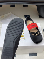 DIOR STRETCH BALLET FLATS 25S IN BLACK MIX RED FABRIC