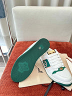 GUCCI SCREENER SNEAKER WHITE AND DARK GREEN CALFSKIN