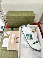 GUCCI SCREENER SNEAKER WHITE AND DARK GREEN CALFSKIN
