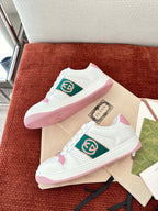 GUCCI SCREENER SNEAKER WHITE AND PINK CALFSKIN