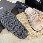 CHANEL Women's slippers with two crossed straps sheepskins beige cream