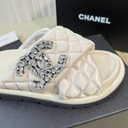 CHANEL Women's slippers with two crossed straps sheepskins white cream
