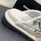 CHANEL Women's slippers with two crossed straps sheepskins white cream