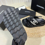 CHANEL Women's slippers with two crossed straps sheepskins black