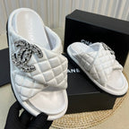 CHANEL Women's slippers with two crossed straps sheepskins white