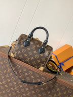 LOUIS VUITTON SPEEDY TRUNK BAG 20 IN BROWN MONOGRAM COATED CANVAS AND BLACK CALFSKIN