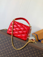 LOUIS VUITTON LV 25S GO-14 MM 23 IN CRIMSON RED QUILTED LAMBSKIN GOLD HARDWRE