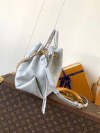 LOUIS VUITTON LV 25S BELLA TOTE BAG 32 IN PINK GREY PERFORATED MAHINA CALFSKIN