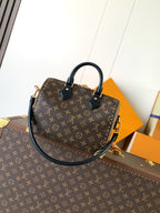 LOUIS VUITTON LV 25S SPEEDY TRUNK BAG 27 IN BROWN MONOGRAM COATED CANVAS AND BLACK CALFSKIN