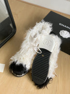 CHANEL ANKLE BOOTS IN WHITE MIX BLACK WOOL FUR