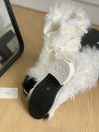 CHANEL ANKLE HIGH BOOTS IN WHITE MIX BLACK WOOL FUR