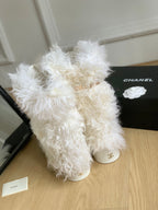 CHANEL ANKLE HIGH BOOTS IN WHITE MIX BLACK WOOL FUR